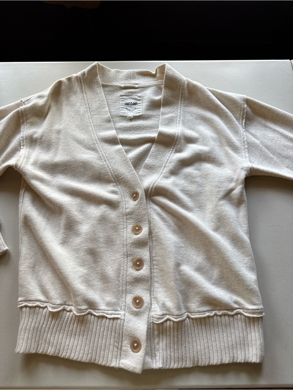 aerie Cream V-Neck Button Cardigan